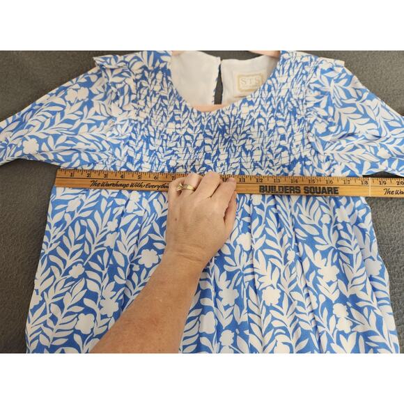 STS Sail to Sable Women’s‎ Blue Smocked Ruffle Top Blouse Sz XS Embroidered NWT - Picture 6 of 11